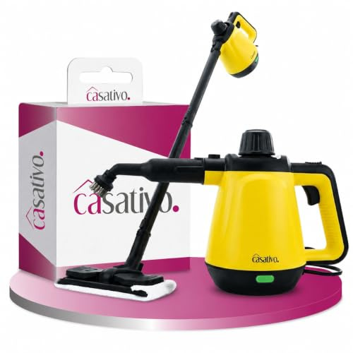 Casativo Premium Dampfreiniger, mobil, 3,5 bar Druck, 16 Zubehörteile-Aufsätze, kraftvolle 1.200W, gegen Fett u. Schmutz in Küche, Bad, Möbeln, Polstern, Auto