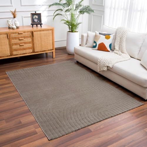 VIMODA Kurzflor Teppich Wohnzimmer – Moderner Design Teppich mit Struktur, weich, pflegeleicht, in Creme, Beige & Taupe,Maße:200x290 cm;Farbe:142T
