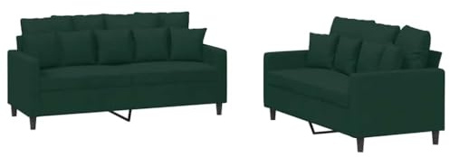 Yamxder 2-Sitzer Sofagarnitur 2-TLG. Dunkelgrün Samt 138/158 cm Breit Modernes Wohnzimmer Möbelset mit 16 Kissen Gemütliche Couch für Living Room Bedroom