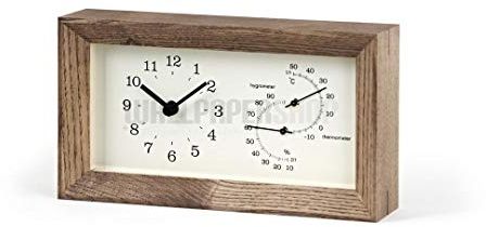 Lemnos Tischuhr Frame/Tischuhr Holz mit Thermometer & Hygrometer, aus Japan/kleine Uhr zum hinstellen/Tischuhr Vintage/Uhr ohne Tickgeräusche – Stehuhr Farbe Braun