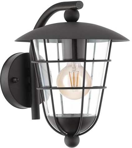 EGLO Außen-Wandlampe Pulfero, 1 flammige Außenleuchte | Wandleuchte aus verzinktem Stahl und Kunststoff, Farbe: Schwarz, Fassung: E27, IP44