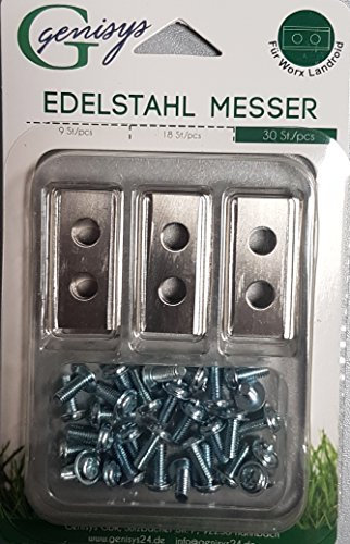 Genisys 30 Ersatz Messer Klingen kompatibel für Worx Landroid (2-Loch HQ - 1,0 mm) + Schrauben [DIN EN 50636 geprüft]