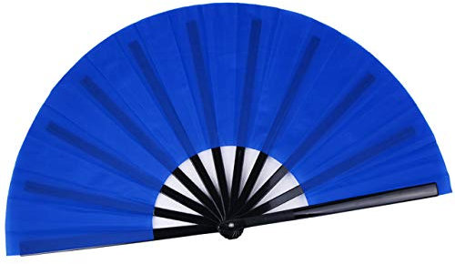 HONSHEN Folding Fan Chinese Hand Fan Performance Fan Nylon-Cloth Fan 13 inch (Blue)