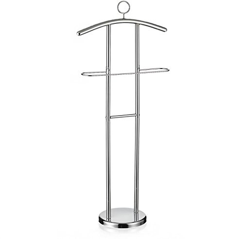 CARO-Möbel Herrendiener GÜNTHER, Kleiderbügel und Hosenablage, Metall Chrom - Stummer Diener mit Ablage, Modern, Kleiderbutler | Schicker Kleiderständer für Schlafzimmer, Gürtel & Hut Ablage
