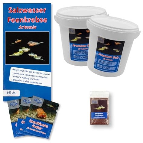 AQ4Aquaristik Artemia Zucht Set (groß) - mehr als 1.000.000 Eier - mit 2 kg Premiumsalz, 3 x Urzeitkrebse Futter und Anleitung, Artemia franciscana