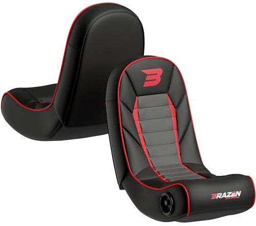 BraZen Sabre Kids Gaming Chair For Kids Two Audio Speakers Bluetooth Compatible With All Major Games Consoles Foldable Junior Floor Rocker Video Games Chairs - Black Red