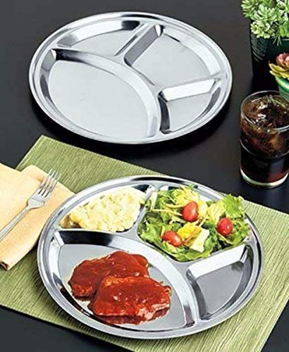 WhopperIndia Thali, piatto rotondo in acciaio inox, 4 scomparti, per bambini, bambini, bambini, bambini, piatti da pranzo da cucina 2 pezzi, 11,5 pollici