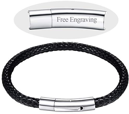 FOCALOOK Bracelet Cordon Noir 22cm Rope Chain 5mm de Large Gourmette Similicuir pour Homme Garçon Fermoir Acier Personnalisable Bijoux Accessoire Cadeau Parfait