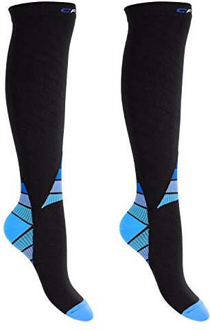 CFLEX Herren & Damen Sport Strümpfe (2 Paar) Kompressions Kniestrümpfe - Schwarz-Blau 35-38