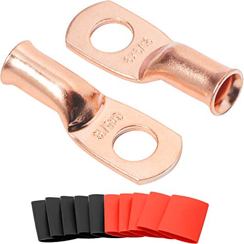 SVAAR 10pcs 6 AWG-5/16 Ring Battery Cable Lugs,0 Gauge Copper Battery Lugs, UL Listed Heavy Duty Wire Lugs,Battery Cable Ends with 3:1 Heat Shrink Tubing