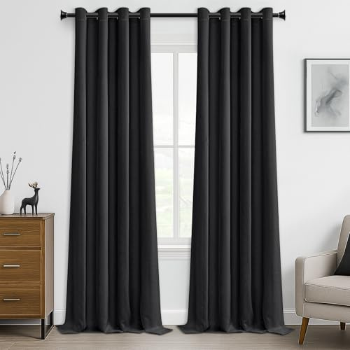 MRTREES Vorhang Blickdicht Gardinen Thermovorhang mit Ösen Verdunklungsvorhang Ösenschal Vorhänge Kurz Modern 245×140cm(H×B) Schwarz 2er Set für Hotels Büros Wohnzimmer Schlafzimmer Kinderzimmer