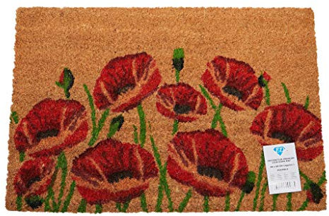 Poppy Door Mat Non-Slip Natural Coir Indoor & Outdoor Welcome Mat 60 x 40cm