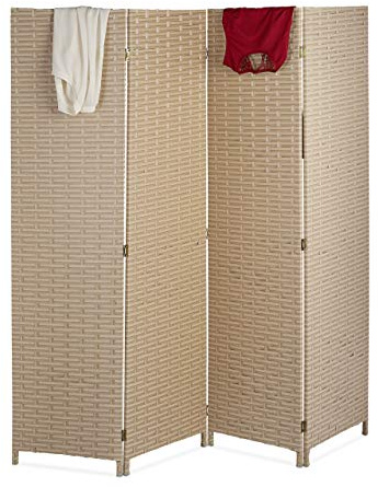 Relaxdays skärmvägg, 4-panels vikvägg, ca 180 x 180 cm rumsavdelare i plast, insynsskydd, avskärmningsvägg, beige