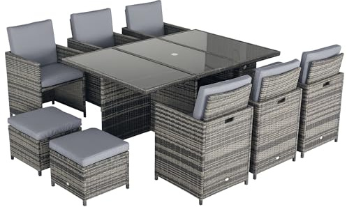 Outsunny 10 Seater Rattan Cube Garden Furniture Set for Patio Mixed Grey