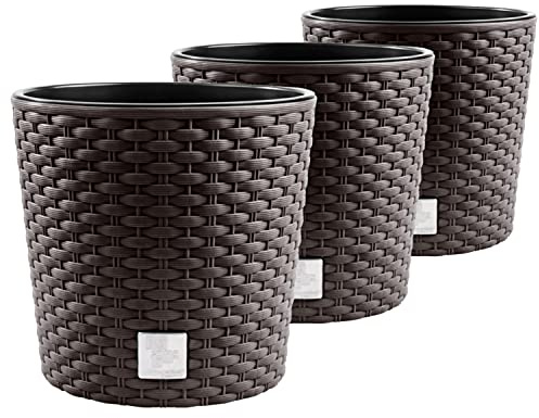 3X Blumentopf RATTO Rattan-Optik Kunststoff Topf Blumenkübel inkl. Einsatz Übertopf Umbra ⌀30cm
