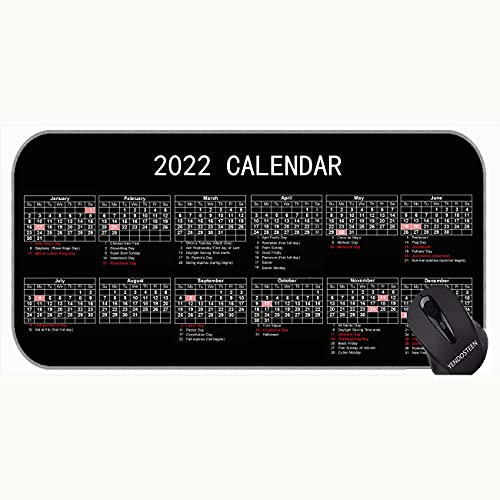 Komfortables XXL Mousepad-Schreibtisch Mauspad für Arbeit & Gaming, Büro & Home - Classic Black - 2022 Kalender mit Feiertagen