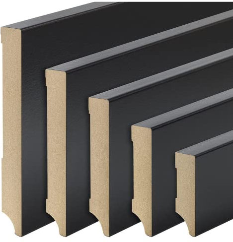 REESE Sockelleisten Schwarz - Weimarer Profil - MDF Folie - 40mm Höhe - 1 Stück / 2,3 lfm - Fußleisten modern - nicht selbstklebend - 230 cm