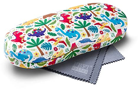 FEFI - Kinder Brillenetui (Hardcase) mit lustigen Motiven - inklusive Brillenputztuch/Microfasertuch - Dino