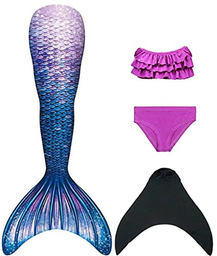 NAITOKE Meerjungfrauenflosse Mädchen mit Monoflosse Mermaid Tail Badeanzug zum Schwimmen,PLMZ,140