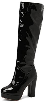 11CM / 4.33IN Stivali Alti in Pelle Verniciata con Tacco Alto Ma Alti Fino al Ginocchio Stivali da Ballo in Pelle Lucida da Discoteca Sexy,Nero,45