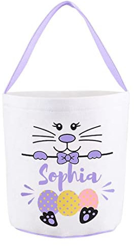 Liskanap Personalisierter Osterkorb mit Name Osterkörbchen, Benutzerdefinierte Ostern Hase Korb für Kinder Jungen Mädchen, Customized Süßigkeiten Ostereierjagd Segeltuch Tasche