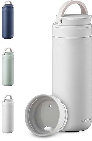 LocknLock Metro - Vaso de dos vías blanco de 16 onzas, sin BPA, doble pared de acero inoxidable aislado al vacío con tapa y asa a prueba de fugas, botella de agua térmica de viaje