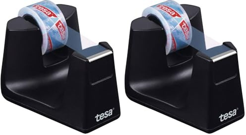 tesa Easy Cut SMART Klebebandabroller für Tische/Kompakter Tischabroller mit Anti-Rutsch-Technologie für Klebefilm, inkl 1 Rolle tesafilm kristall-klar (Packung mit 2)