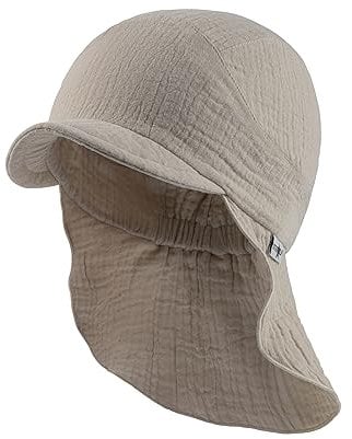 Sterntaler Schirmmütze mit Nackenschutzschutz uni aus Bio -Baumwolle - Unisex Schirmmütze schützt den Kopf vor der Sonne - Sonnenkappe Kinder UV 50+ mit Bindeband - beige, 53