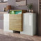 Azkoeesy Stilvolle Sideboard Kommode mit LED-Beleuchtung 140 cm im Höheglanz weiß mit 3 Schubladen und Viel Stauraum für Wohnzimmer