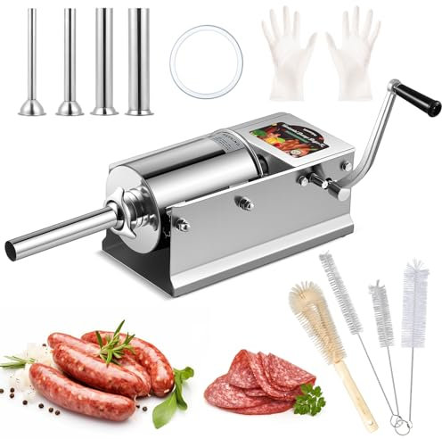 Huanyu Horizontal Sausage Stuffer 3L Manual Sausage Stuffer with 4 Stuffing Tubes Stainless Steel Sausage Maker Home Sausage Stuffer Sausage Maker Machine