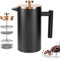 Miuly French Press Coffee Maker, 21Oz Stainless Steel Coffee Press with 3 Level Filtration System, Double Wall Insulated French Press with 4 Filters and 1 Metal Spoon, Black