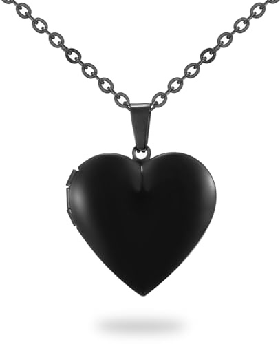 PHOCKSIN Black Heart Locket Necklace for Women Glossy Love Heart Memory Lockets Necklaces girls Mothers Day Gifts for Women