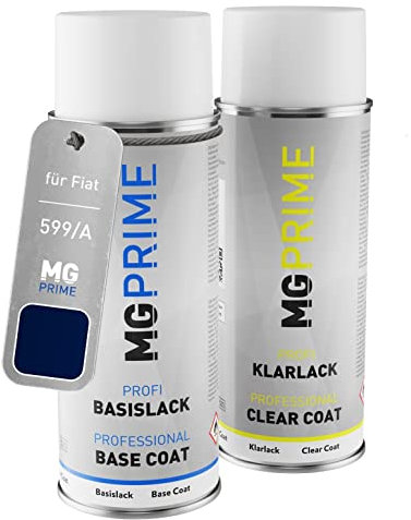 MG PRIME Autolack Sprühdosen Set für Fiat 599/A Blu Magnetico Metallic/New Orleans Blue Metallic Basislack Klarlack Spraydose 400ml
