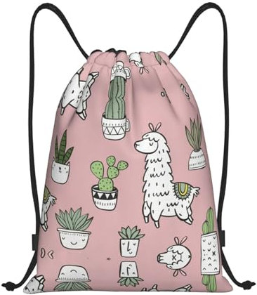 shrukkQQ 3D Schöner maritimer Sommer, leicht, Kordelzug, Tasche, Rucksack, Fitness-Tasche, täglich, faltbarer Kordelzug-Rucksack, Alpaka und Kaktus, S