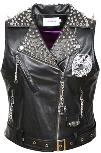 Fashion SX Herren Punk Rock Nieten Lederjacke Club Motorrad Fahrrad Slim Fit Bedruckte Lederweste