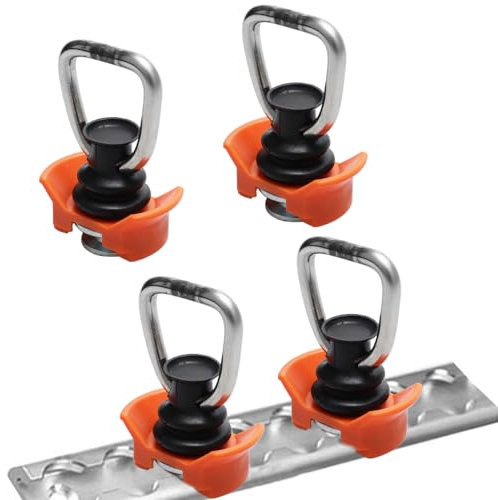 4 Stück Single Fitting für Airlineschienen - 1000 daN, Airlineschiene Zubehör zur Ladungssicherung, Endfitting Zurrschienen für Anhänger LKW (Orange)