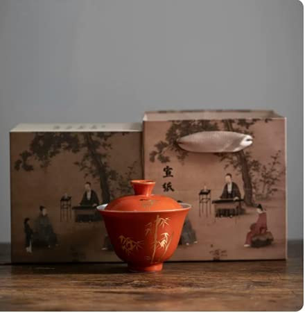 kaixiaochai Tazón de cerámica Sopera infusor de té Coral Rojo glaseado bambú Dorado China - Juego de té (Orquídea Dorada glaseada (3.5))