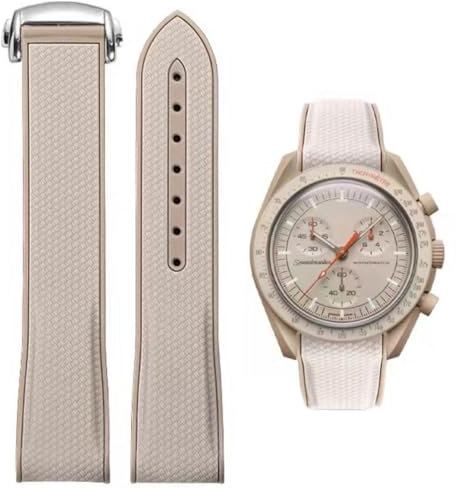 Danxancy Uhrenarmband für Omega x Swatch MoonSwatch/Rolex Uhr,Gebogenes Weiches Silikon Gummi Armband Omega x Swatch MoonSwatch Speedmaster Ersatzband Faltschließe Uhrenarmbänder Kautschuk 20mm