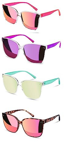 Sumato Sunglasses Womens, Oversized Pink Sunglasses for Women with Trendy Mirrored Lens UV400 Blocking Tortoise Frame 4 Pack-1
