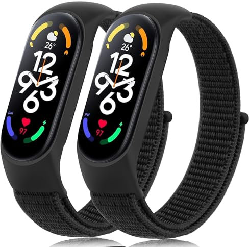 Amzpas 2PACK für Xiaomi Mi Band 7 Armband Damen Herren,Nylon Sport Loop Ersatzarmband Uhrenarmband für Xiaomi Mi Band 7 (Schwarz/Schwarz)