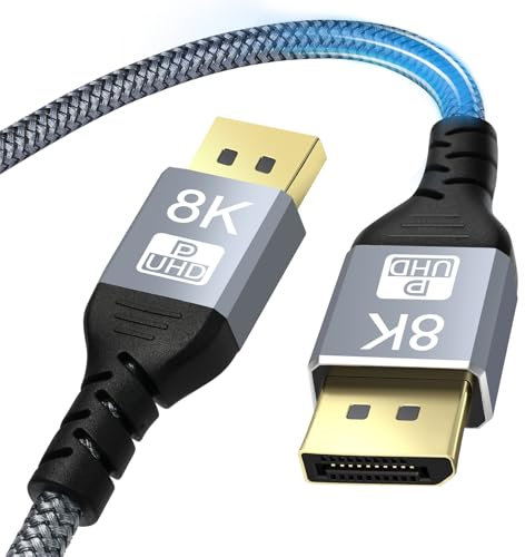 AXFEE Cavo DisplayPort, Display Port a HDMI 8K@60Hz, 2K@165Hz, 4K@144Hz, 2M Nylon Intrecciato, DP Cavo 1.4 Compatibile con HDR10, FreeSync, G-Sync per PC Monitor Gaming Scheda Grafica