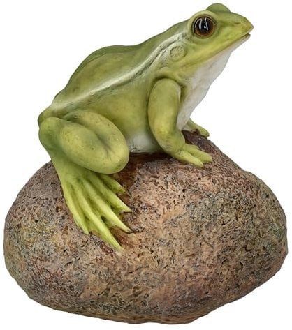 Figuren Shop GmbH Naturgetreue HotAnt Gartenfigur: Frosch auf Stein 11,5 cm - Wetterfeste Gartendeko, Tier