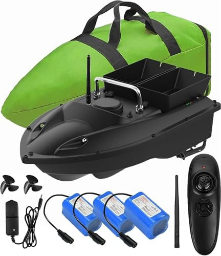 Bateau amorceur,12000mah Batteries de grande capacité Bateau amorceur pêche ,500m Télécommande,1.5kg Trémie de chargement.résistant au vent et aux vagues,avec sac à main. Offrez des antennes, des héli