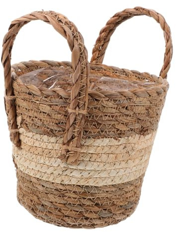 CAXUSD Strandtasche Aus Seegras Geflochtener Blumentopf Rattan-pflanzkorb Für Sukkulenten Und Kaktuspflanzen