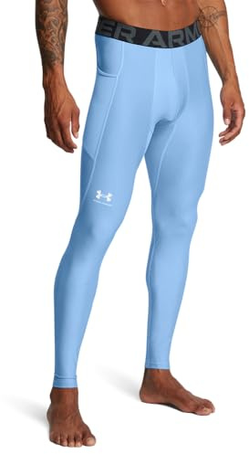 Under Armour Men's HeatGear Armour Leggings, (475) Carolina Blue/White/White, X-Large