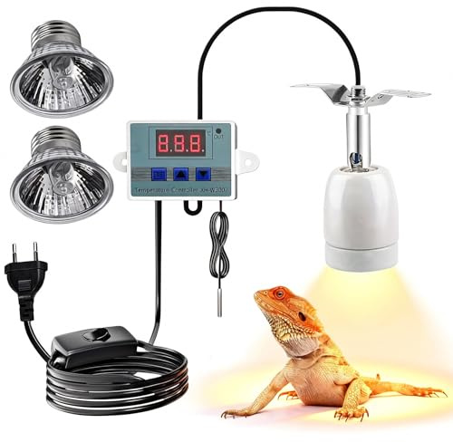 Heiz Lampenfassung, Reptilien Aquarium Wärmelampe Mit Schalter, Keramik Wärmelampe Lampenfassung, wärmelampe Fassung Keramik, Wärmelampes Schildkröten E27 Mit 2 Wärmelampens, 360° Drehbar, Dimmbar