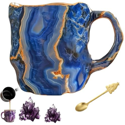 CFGYHN Mineral Crystal Coffee Mug, 400ml, Blue, Novelty, Reusable, BPA Free, Transparent, Durable, Solid, Glossy, 1pc, Home, Hot Drinks, Hand Wash Only, Stones, Mug, Coffee Cup