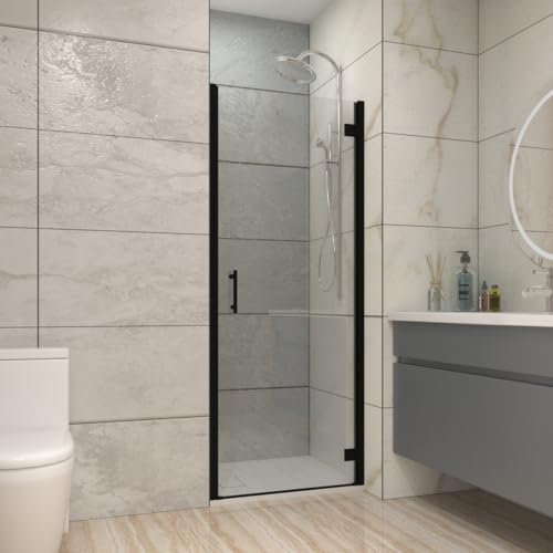 NRG 700mm Black Bathroom Hinged Shower Door Cubicle Enclosures 6mm Safety Glass