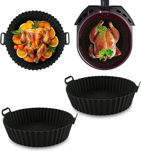 16cm Round Silicone Air Fryer Liner, 2 Pack Non-Stick, Reusable & Dishwasher Safe, Heat-Resistant Mats for COSORI, Ninja, Fits Air Fryer Basket, Greaseproof