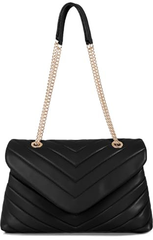 LIKEBAG Damen-Umhängetasche, modisch, gesteppt, veganes Leder, Crossbody-Tasche mit verstellbarer Kette, Designer-Geldbörsen, L, Schwarz